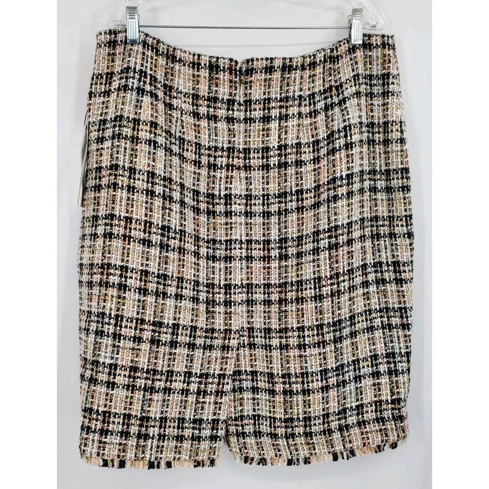 Calvin Klein Tweed Lined Fringe Hem Pencil Skirt Size 16 Black Beige Pink New - Picture 5 of 9